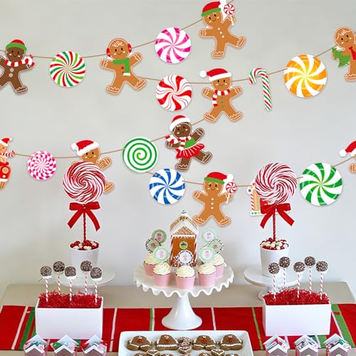 Gingerbread Peppermint Candy Banner 4-Piece Xmas Wall Decor Set