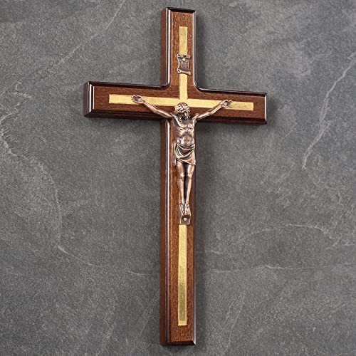Handcrafted 12-Inch Wooden Catholic Crucifix Wall Cross with Rosary