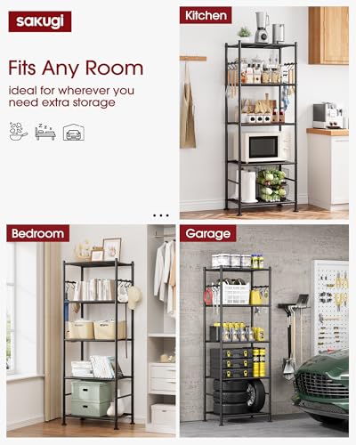 5-Tier Heavy-Duty Storage Shelf Organizer with Hooks and Leveling Feet