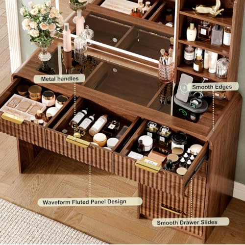 47.2-Inch Makeup Vanity Desk with Lighted Mirror, Charging Station & Drawers
