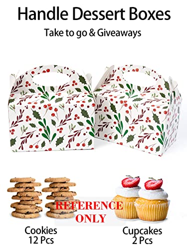 Happyhiram 25 Pack Christmas Red Holly Gable Treat Boxes with Handles – Pop-Up 6 x 3.5 x 3.5 in
