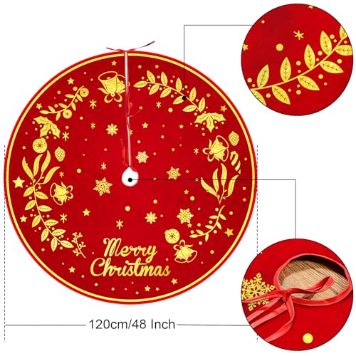 Merry Christmas Tree Skirt,48 inches Xmas Decorations Red Gold