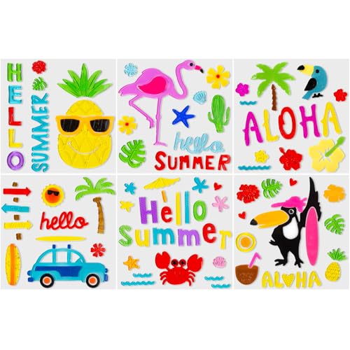 6-Pack Tropical Summer Window Clings – Reusable Gel Stickers for Glass