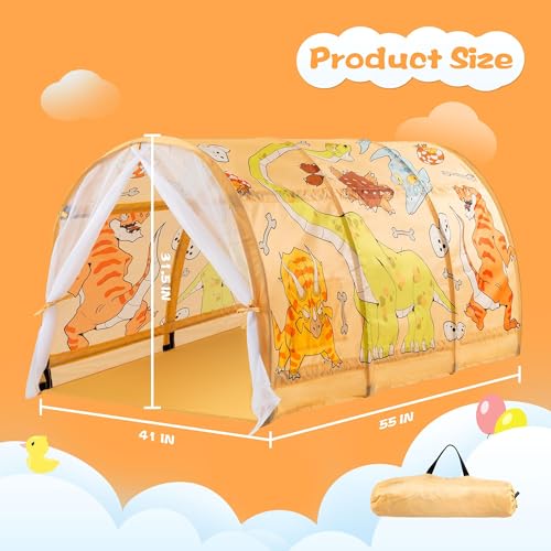 Kids Pop-Up Bed Tent with LED Lights - Foldable Toddler Play Canopy