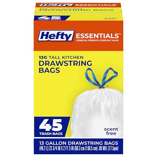 13 Gallon Tall Kitchen Trash Bags - Drawstring Unscented White (45 Count)