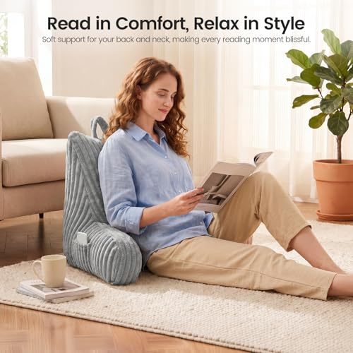Adjustable Reading Pillow with Memory Foam Support - Plush Grey