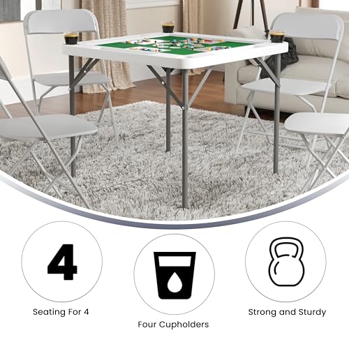 34.5" Folding Card Game Table with Felt Top and Cup Holders