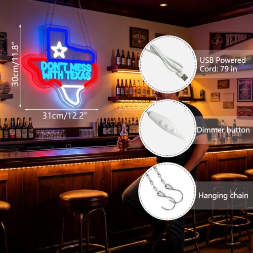 DON'T MESS WITH TEXAS Neon Wall Sign - Funny LED Decor for Bedroom, Man Cave, Dorm, Holiday Gift