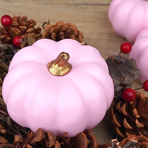 12-Piece Assorted Pink Artificial Pumpkins for Fall Autumn Decor