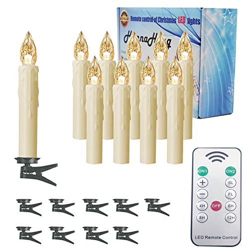 Hannahong 10 pcs Flameless LED Taper Candles with Remote, Battery Operated, Flickering Warm White Lights for Holiday & Party Decor