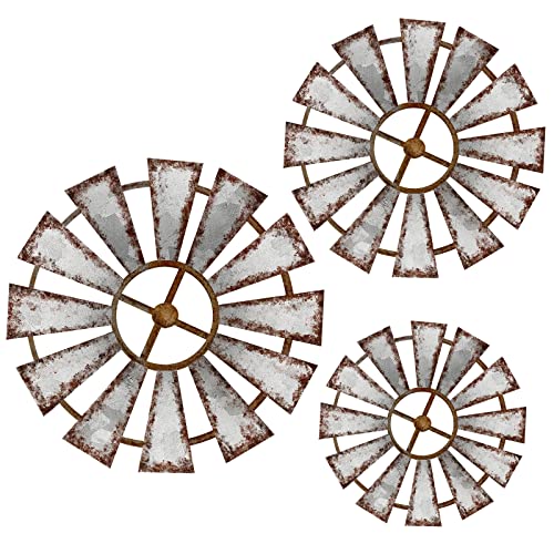 3-Piece Rustic Wood Windmill Wall Decor Set for Farmhouse Home Styling