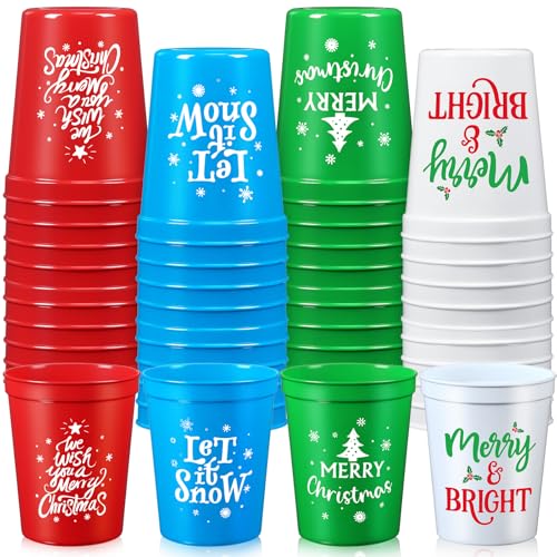 Potchen 60-Pack 16 oz Christmas Plastic Tumblers – Reusable, Text Variants Included