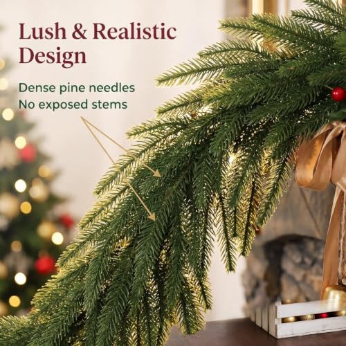 KIZORA 2PCS 6FT Faux Norfolk Pine Garland - Solid Green Christmas Decor