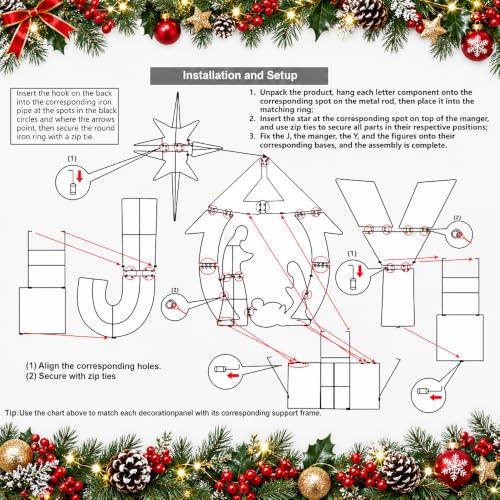 DULEFUN 6Ft x 4Ft Outdoor Christmas Nativity Yard Sign with Joy and Lighted Decor - Style C