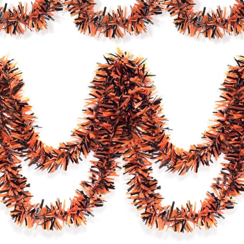 Halloween Metallic Tinsel Garland - 33ft Orange & Black Party Decor