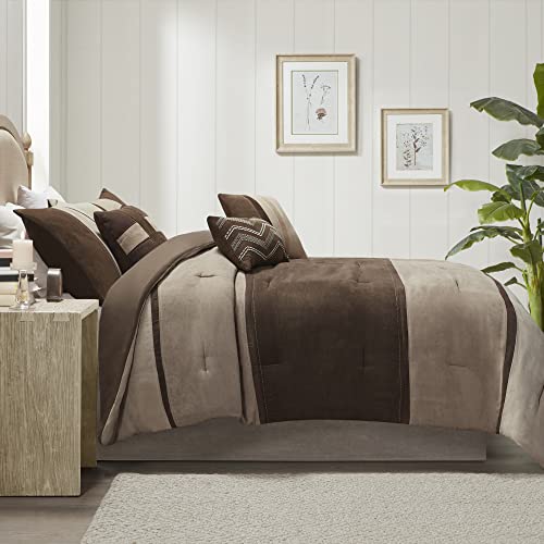 Cozy Faux Suede Striped Queen Comforter Set, 7pc - Lightweight & Machine Washable