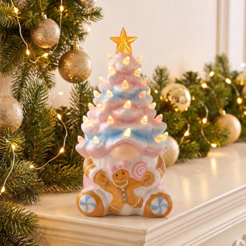 KnomeKo Pink & Blue Gingerbread Christmas Gnome Tree with Timer Lights