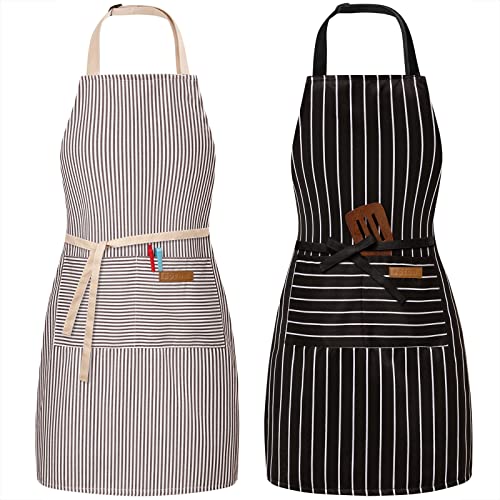 2-Pack Adjustable Bib Apron with Pockets - Kitchen Cooking Aprons
