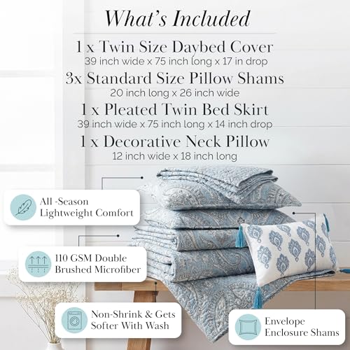Boho Paisley Twin Daybed Cover Set - 6-Piece Microfiber Bedding Set