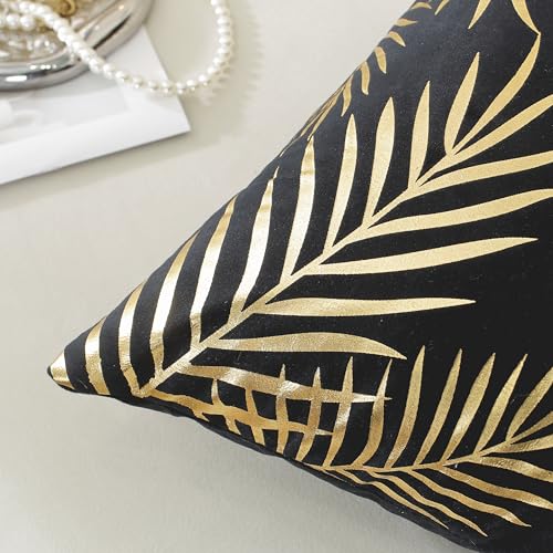 TAOSON 2 Pack Wine Red Velvet Pillow Covers 18x18 with Gold Leaves