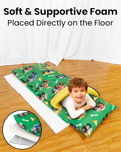 Toddler Nap Mat with Attached Pillow and Blanket for Daycare and Travel