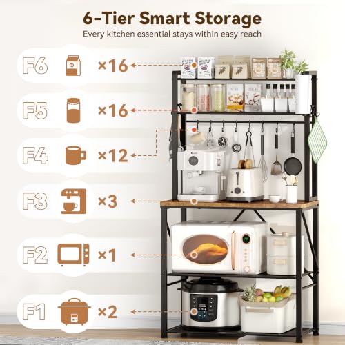 5-Tier Kitchen Bakers Rack & Microwave Stand Coffee Bar Station with 12 Hooks