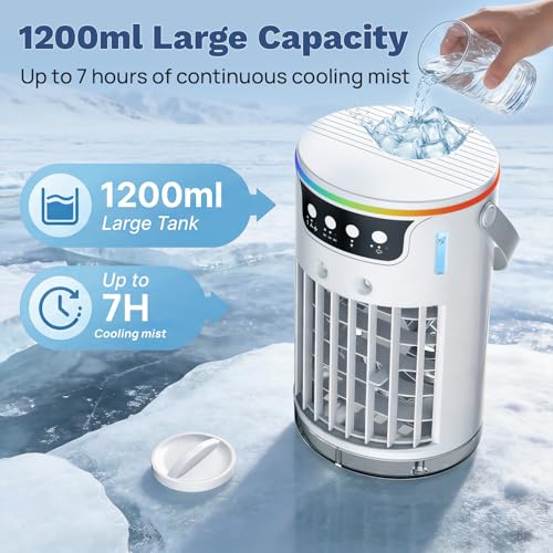 Portable Air Conditioner Fan, 1200ML Personal Evaporative Air Cooler with Ice Tank