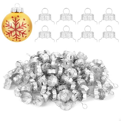100pcs Christmas Ornament Caps 0.87in Silver for Hanging Decorations
