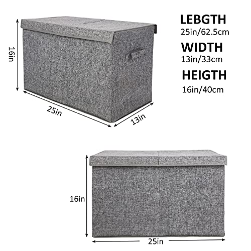 Large Collapsible Toy Storage Chest with Lid - 25x13x16 Inch Linen Bin