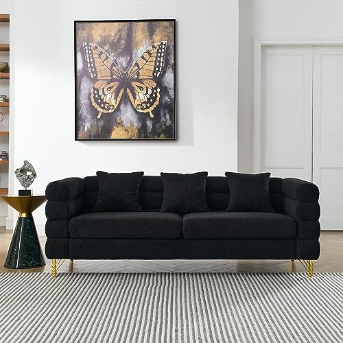 2-Piece Teddy Bouclé Cloud Sofa Set with Gold Legs - 3-Seater & Loveseat