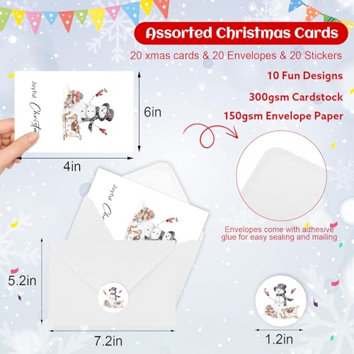 Thboxes Christmas Botanical Cards Set with Envelopes & Stickers – 20 Assorted Holiday Greeting Cards