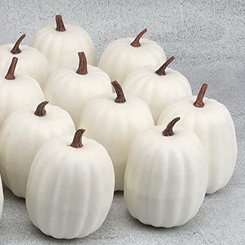 Artificial White Pumpkin Set - 6 Pcs Foam Fall Harvest Halloween Decor
