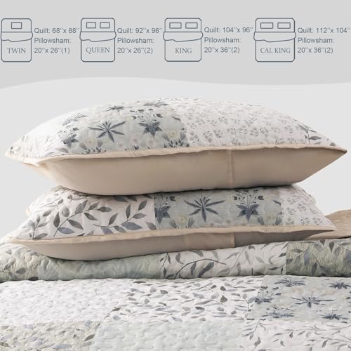 Exclusivo Mezcla Reversible Boho Floral Queen Quilt Set - Gray (3-Piece)