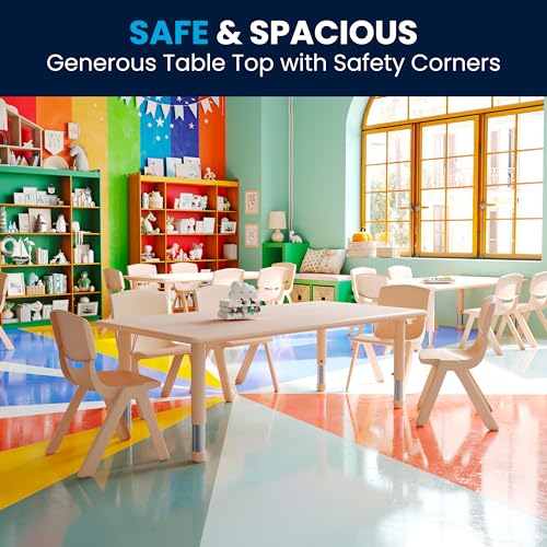 Kids Plastic Activity Table Set of 1 - Natural Finish, Adjustable Height, Seats 6