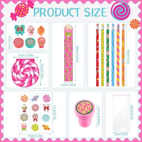 Cholemy 24-Piece Candy Theme Party Favors & Stationery Set (Candy) – Christmas Holiday Portable