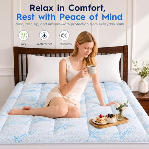 Cooling Waterproof Mattress Pad Queen Size with Memory Foam
