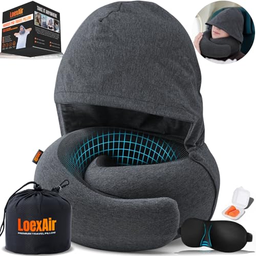 Hooded Pro Travel Pillow - Memory Foam Neck Support, Cotton Fabric