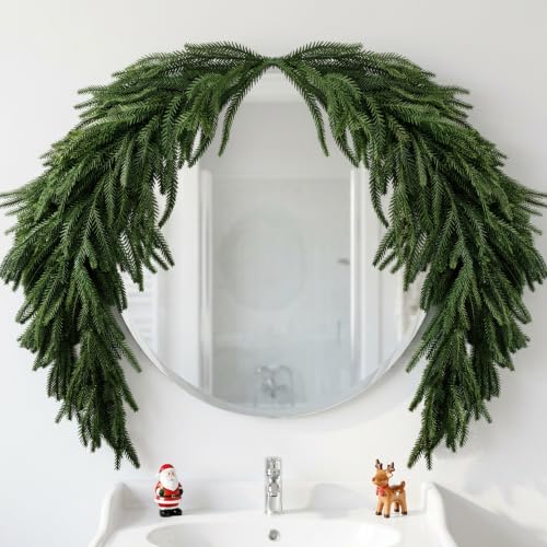PURPLE STAR 1N 4.4ft Christmas Mirror Garland – Artificial Norfolk Pine Swag, Style A