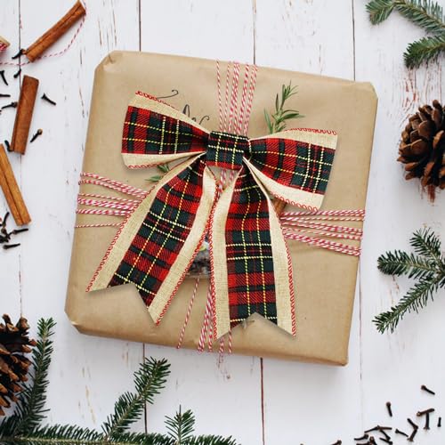 TONIFUL 2.5-Inch Green & Black Plaid Burlap Wired Ribbon 6yds x 2 Rolls for Christmas Wrapping & Wreaths (2 Rolls, Red Green variant)