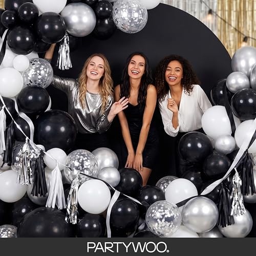 PartyWoo Black Balloons 155pcs Assorted Sizes Latex Party Decor