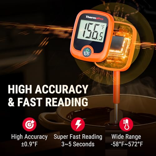ThermoPro TP509 Candy Thermometer with Pot Clip, 10" Long Probe Instant Read Meat Food Thermometer with LCD, Cooking Oil Thermometer Deep Frying Thermometer for Candy Maple Syrup Sugar Brewing Making