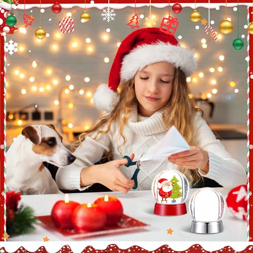 Wettarn 48 Pcs Christmas Photo Snow Globes DIY Craft Kit in Red
