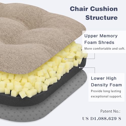 Dining Chair Cushions, Memory Foam Seat Pads, 16.5-inch, 6 Pack, Khaki
