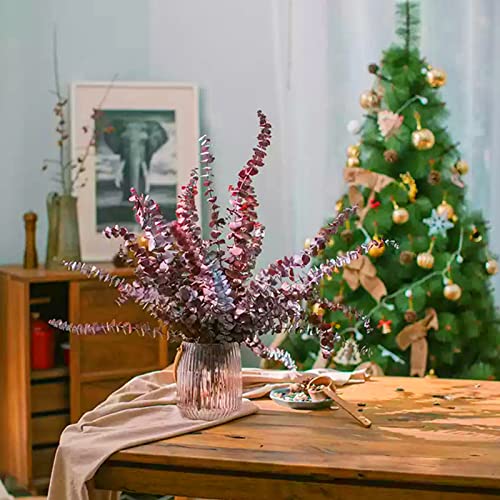 16 Pcs Preserved Red Eucalyptus Stems 17-Inch Real Dried Floral Branches
