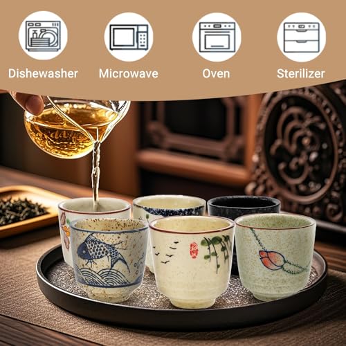Nagpew 6 Pieces Japanese Ceramic Tea Cups 3''D x 2.8''H 6 Oz Traditional Design