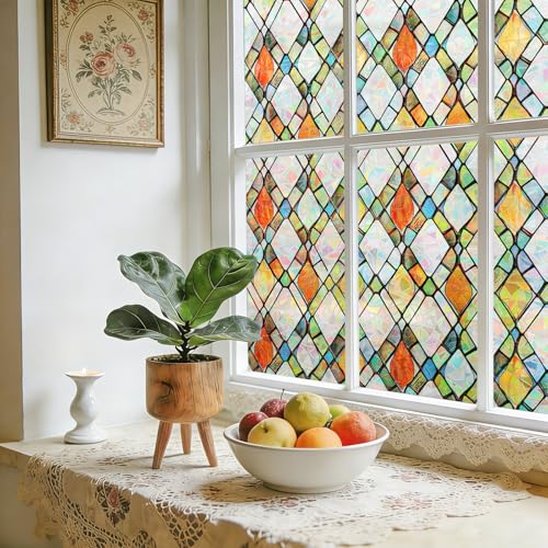 Stained Glass Window Privacy Film | Non-Adhesive UV Blocking Cling