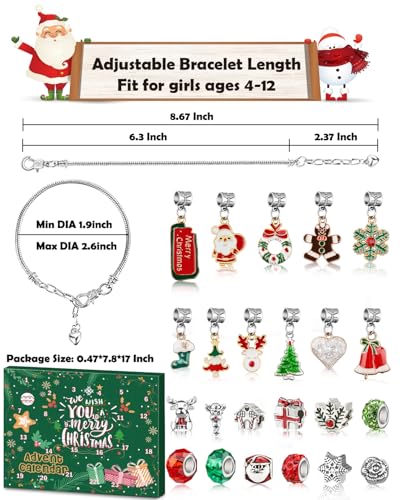 DIY Charm Bracelet Advent Calendar 2025 - 24 Day Jewelry Making Kit for Girls