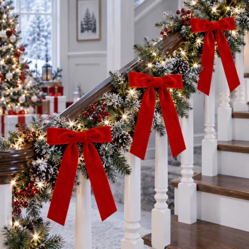 KINDSIGN Red Velvet Christmas Bows 30-Pack for Tree Decor – 5x7 Inches