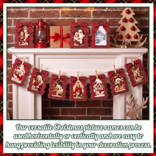45 Pcs Scalloped Christmas Photo Frames 4x6 - Tartan Plaid Holiday Decor (Variation 45)