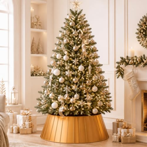 YoleShy 28-Inch Metal Christmas Tree Collar - Easy Assembly & Durable Base Cover